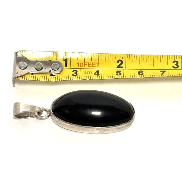 Black Onyx Sterling Silver Pendant Stamped 925-Large Stone-Cobachone-Vntg1990s - Picture 6 of 6